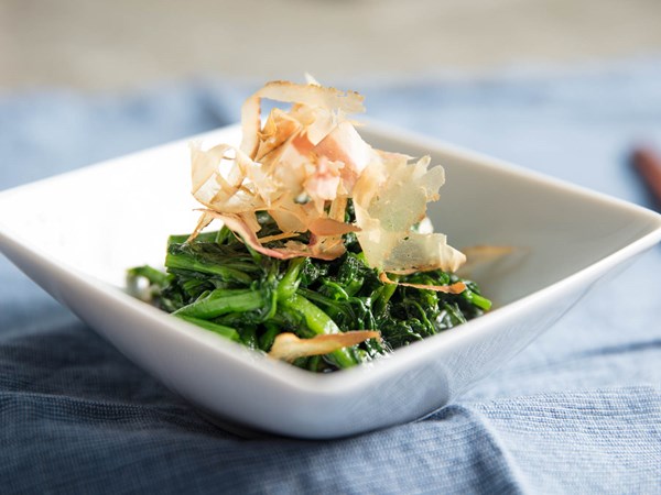 Japanese blanched greens with savory broth (Ohitashi)
