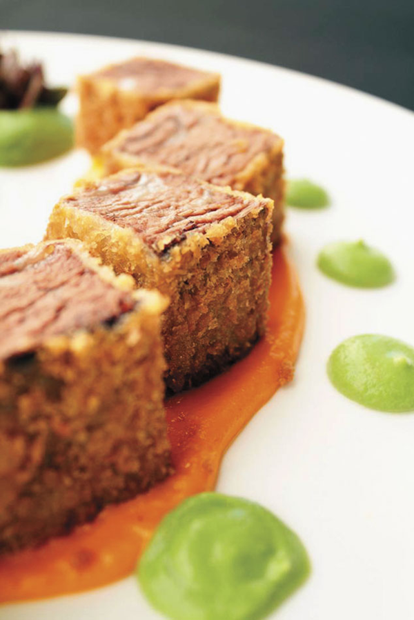 Japanese braised & fried short ribs with carrot coulis & garden