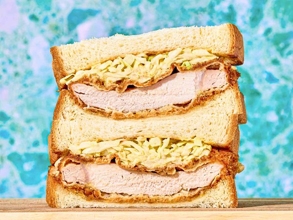 Japanese breaded pork or chicken cutlet sandwich (Katsu sando)