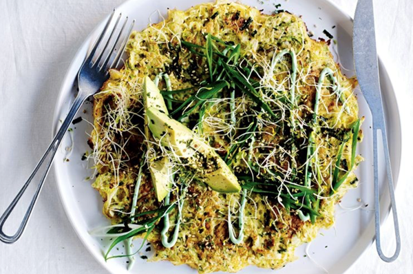 Japanese cabbage pancakes with avocado