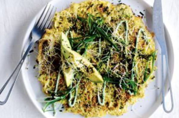 Japanese cabbage pancakes with avocado