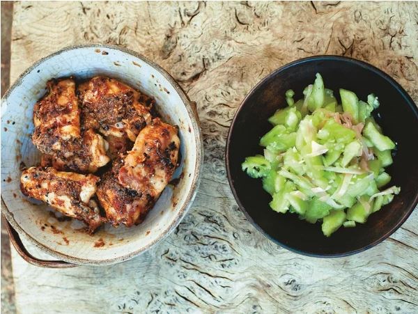 Japanese ginger and garlic chicken with smashed cucumber