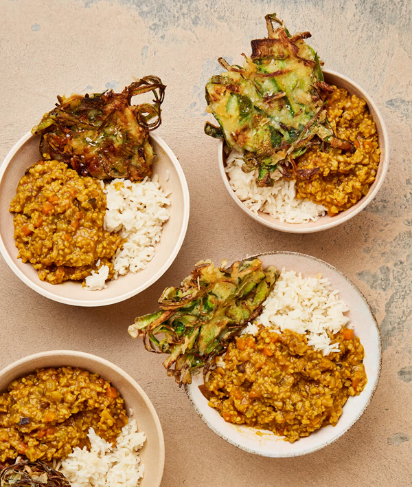 Japanese keema curry with courgette fritters
