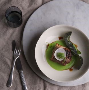Japanese lamb shoulder with pea and wasabi