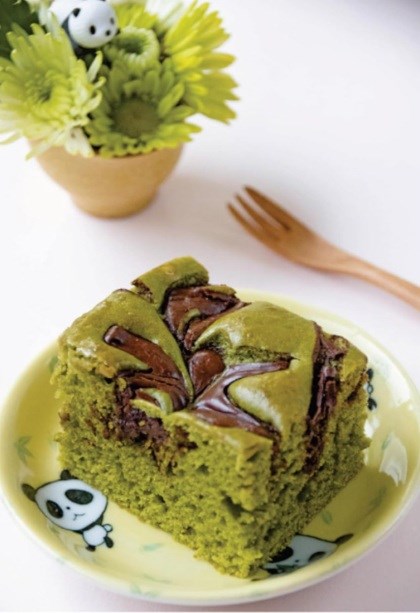 Japanese matcha tea cake with chocolate swirls