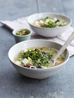 Japanese miso, kale and tofu broth