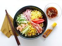 Japanese potato salad with cucumbers, carrots, and red onion