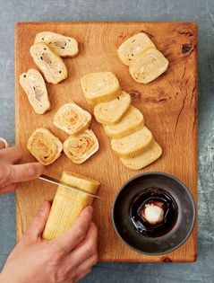 Japanese rolled omelette, three ways: plain tamagoyaki & with crab & with foie gras