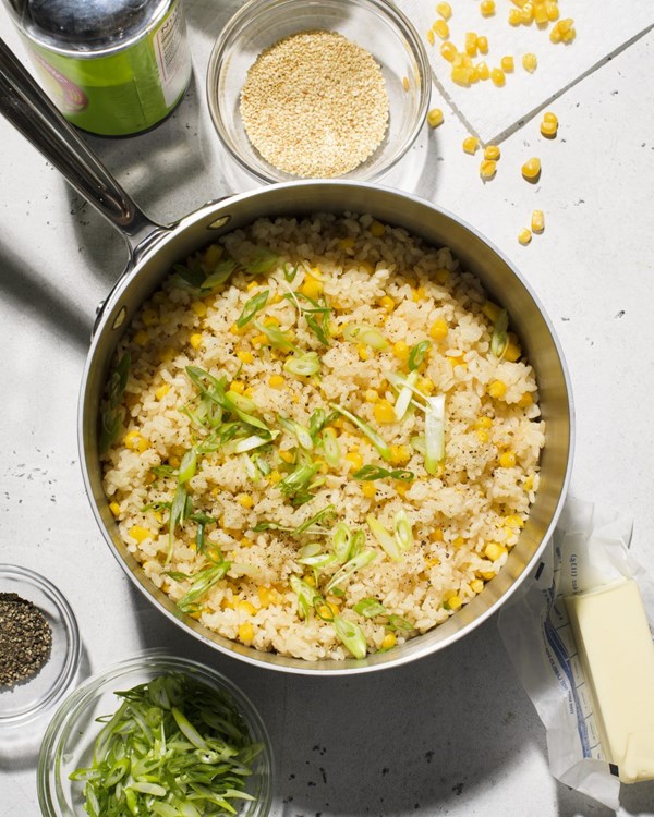 Japanese-style rice with corn, butter and soy sauce