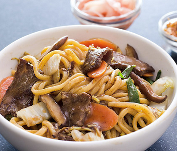 Japanese-style stir-fried noodles with beef (Yaki udon)
