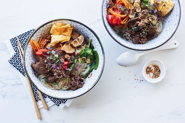 Japchae with teriyaki beef