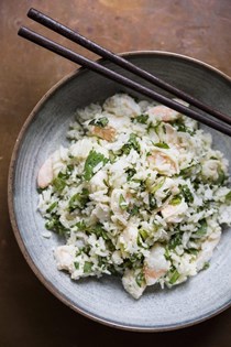 Jasmine rice and herb salad with shrimp (Nasi ulam)
