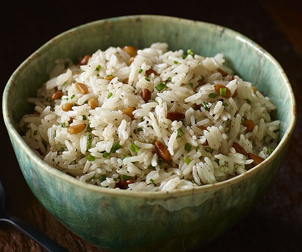Jasmine rice with toasted pine nuts and chives