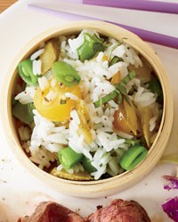 Jasmine rice with tomatoes and cornichons