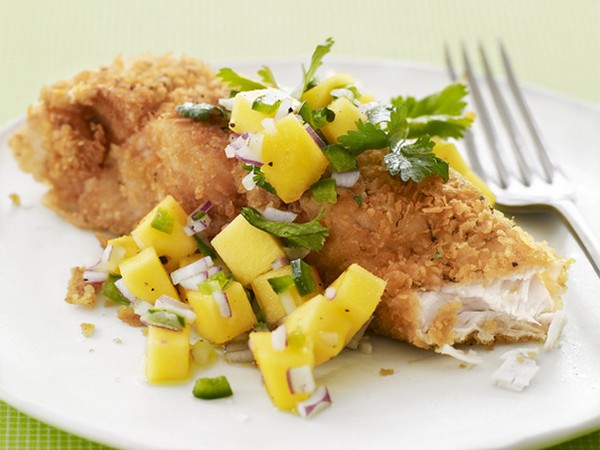 Jay's potato-crusted fish with mango salsa