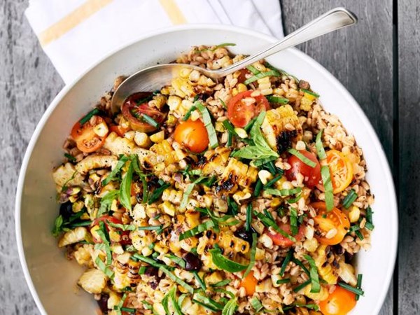 Jeff's warm farro salad with charred onions