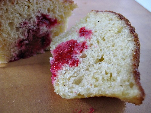 Jelly donut muffins with a ginger pomegranate cranberry sauce filling