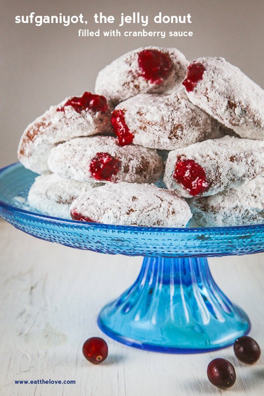 Jelly donuts filled with cranberry sauce (Sufganiyot)