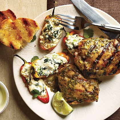 Jerk chicken and stuffed mini bell peppers