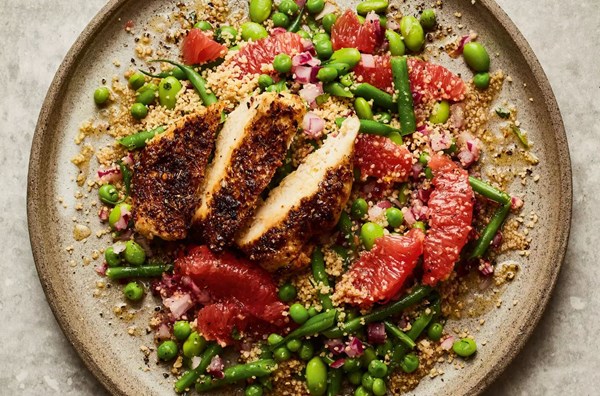 Jerk chicken, couscous & grapefruit salad