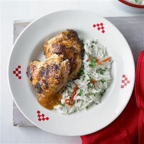 Jerk chicken thighs with coconut rice