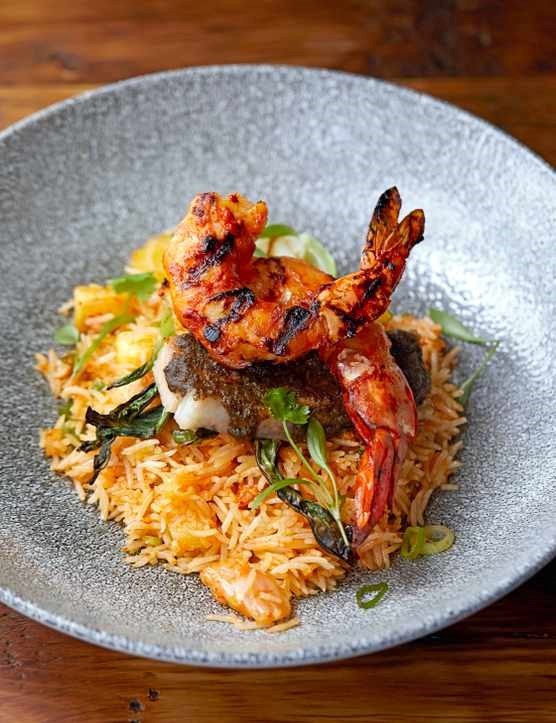 Jerk pork and prawn hot rice