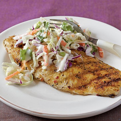 Jerk-rubbed catfish with spicy cilantro slaw