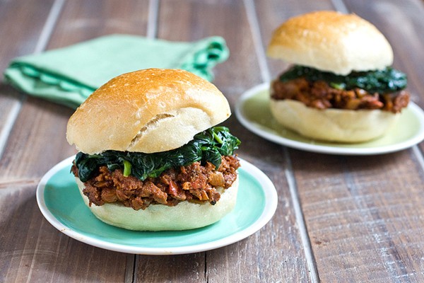 Jerk sloppy Joes with coconut creamed spinach
