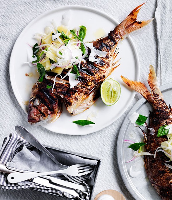 Jerk snapper with pineapple and lime