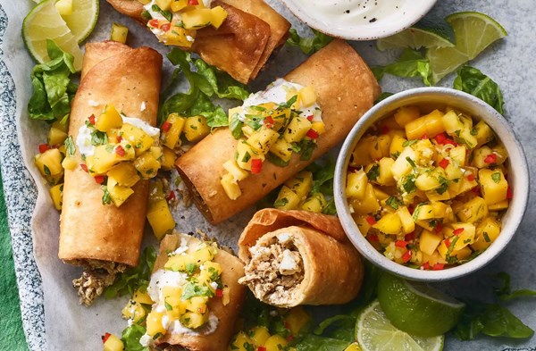 Jerk-spiced chicken taquitos with mango salsa
