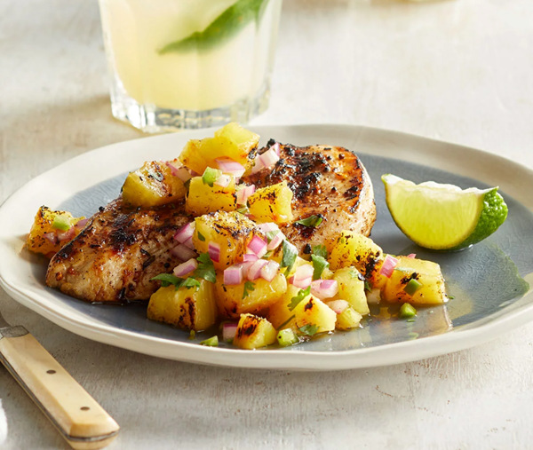 Jerk-spiced chicken with charred pineapple salsa