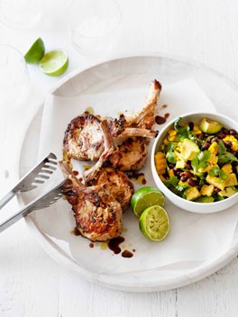 Jerk-style pork with corn, black beans and avocado