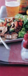Jerked chicken with avocado and papaya salad