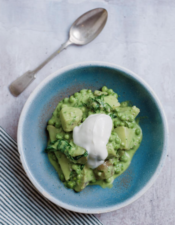 Jersey Royal potatoes with peas, wild garlic & crème fraîche