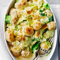 Jersey Royals and spring cabbage with mustard Hollandaise