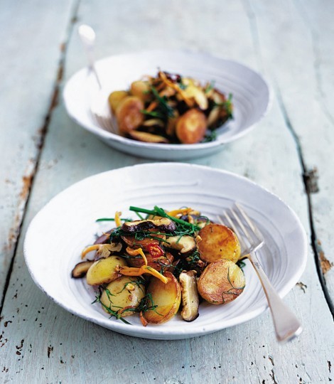 Jersey Royals and wild mushrooms