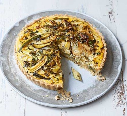 Jersey Royals, courgette & goat's cheese tart 