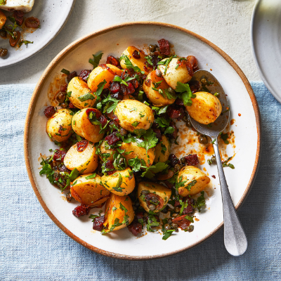 Jersey Royals with crispy chorizo