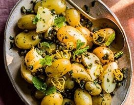 Jersey Royals with lemon, capers & mint