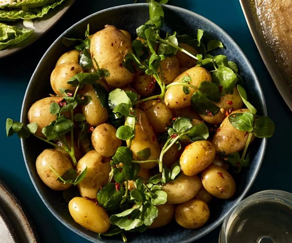 Jersey Royals with watercress & chilli