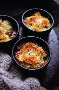 Jerusalem artichoke and smoked bacon gratin