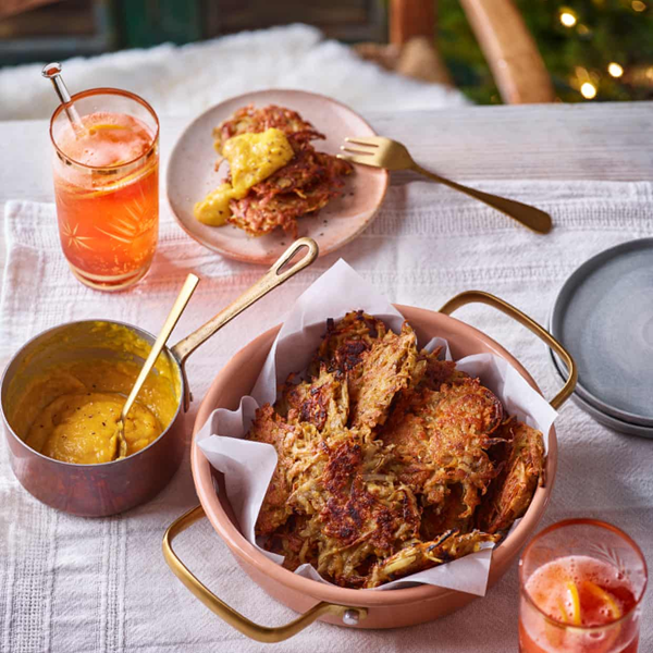 Jerusalem artichoke fritters with clementine sauce