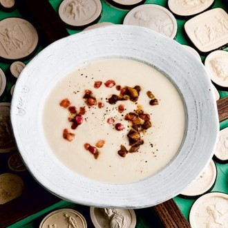 Jerusalem artichoke soup with pancetta & chestnuts