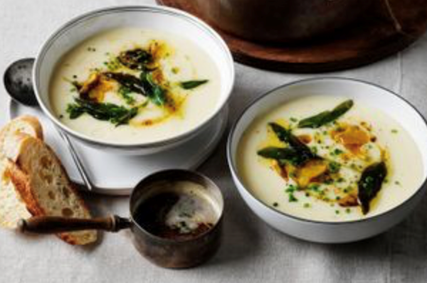 Jerusalem artichoke velouté with chestnut and sage beurre noisette