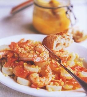 Jerusalem artichokes and prawns