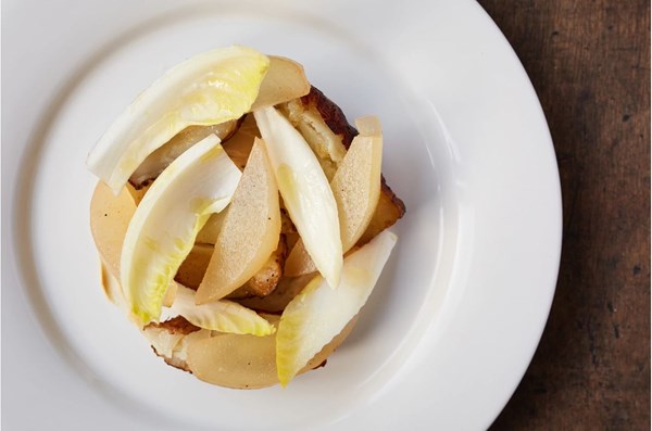 Jerusalem artichokes with pickled pears and yeast [Tom Angelsea]