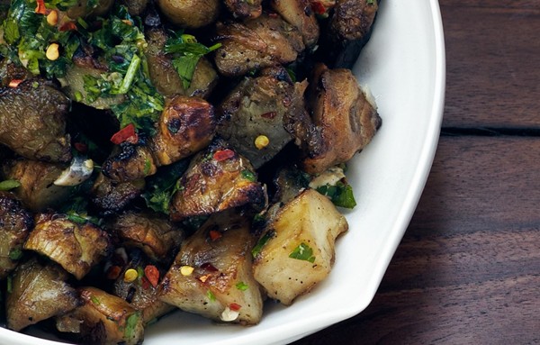 Jerusalem artichokes with salsa verde
