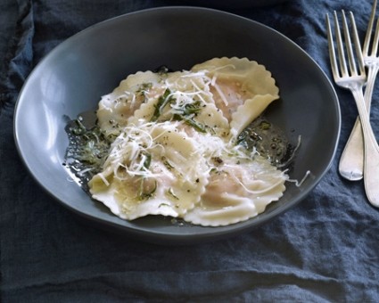 Jewel sweet potato ravioli with sage brown butter sauce