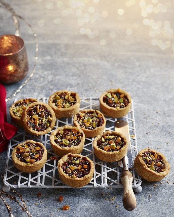 Jewelled mince pies with tahini pastry