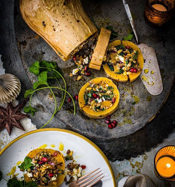 Jewelled stuffed butternut squash